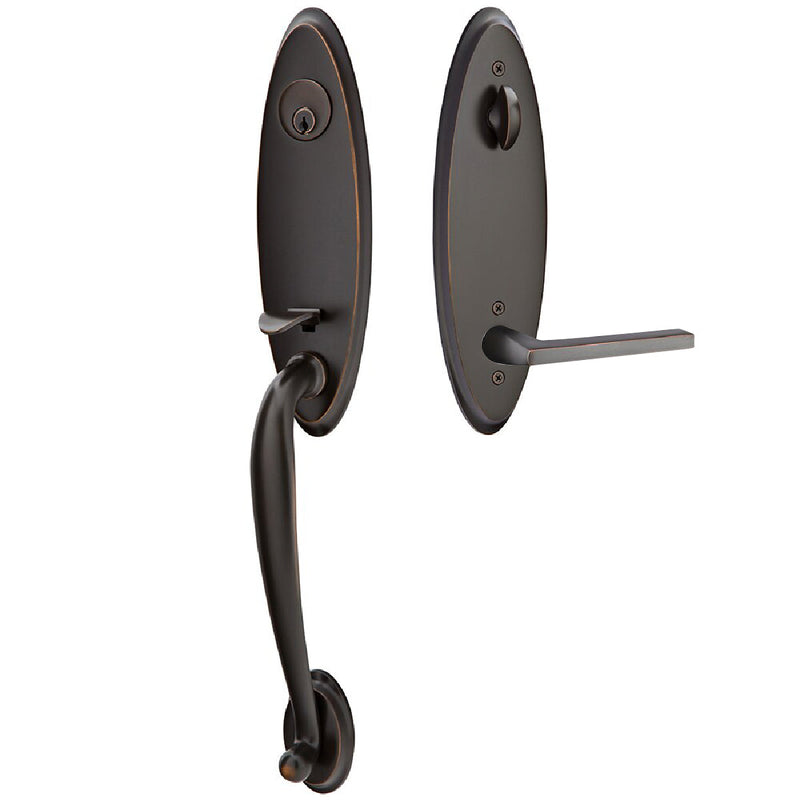 Emtek Single Cylinder Marietta Tubular Entrance Handleset With Left Handed Helios Lever in Oil Rubbed Bronze finish