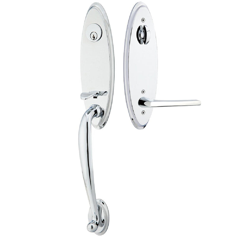 Emtek Single Cylinder Marietta Tubular Entrance Handleset With Left Handed Helios Lever in Polished Chrome finish