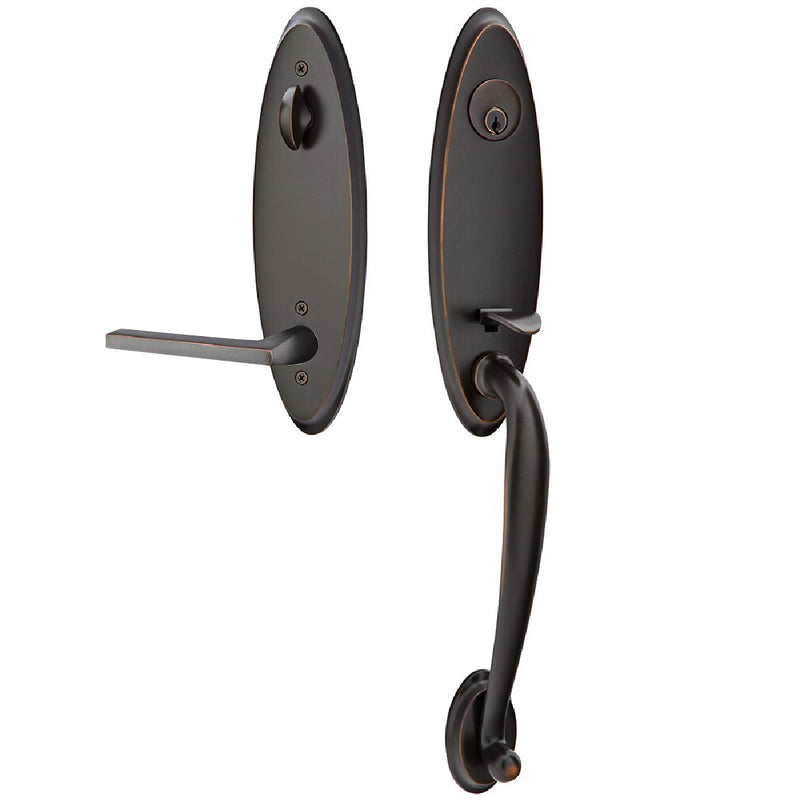 Emtek Single Cylinder Marietta Tubular Entrance Handleset With Right Handed Helios Lever in Oil Rubbed Bronze finish