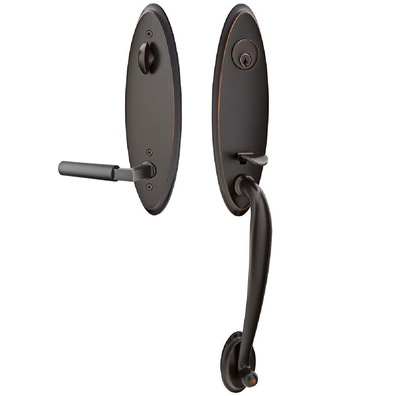 Emtek Single Cylinder Marietta Tubular Entrance Handleset With Right Handed Hercules Lever in Oil Rubbed Bronze finish