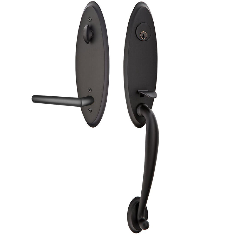 Emtek Single Cylinder Marietta Tubular Entrance Handleset With Right Handed Stuttgart Lever in Flat Black finish