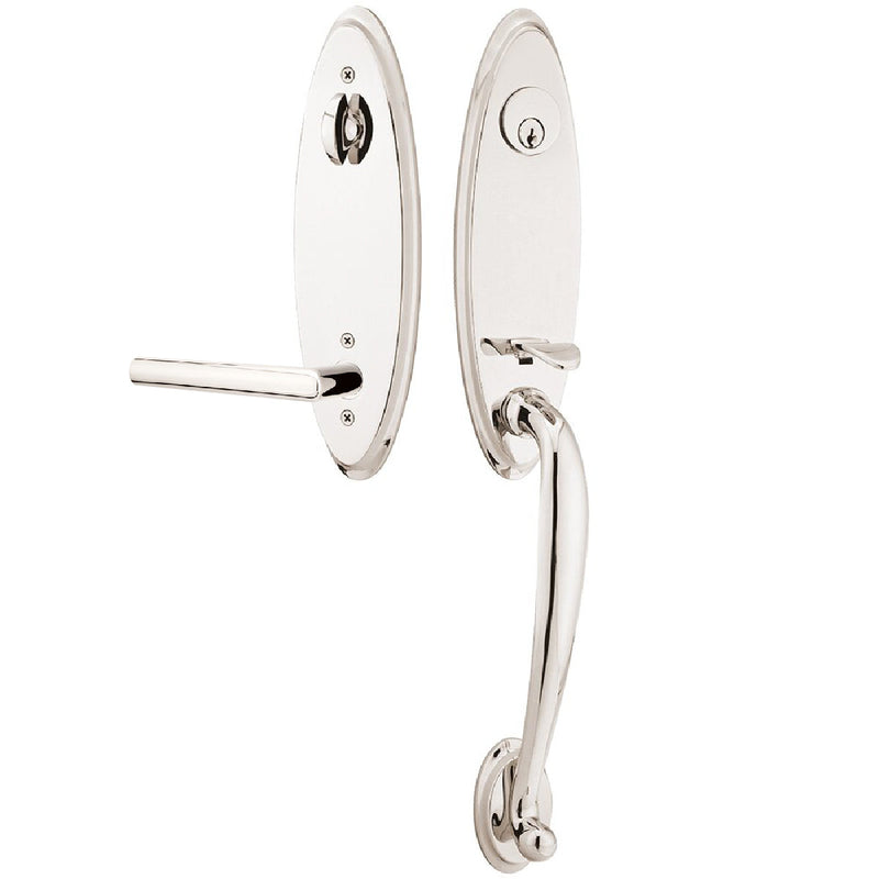 Emtek Single Cylinder Marietta Tubular Entrance Handleset With Right Handed Stuttgart Lever in Lifetime Polished Nickel finish