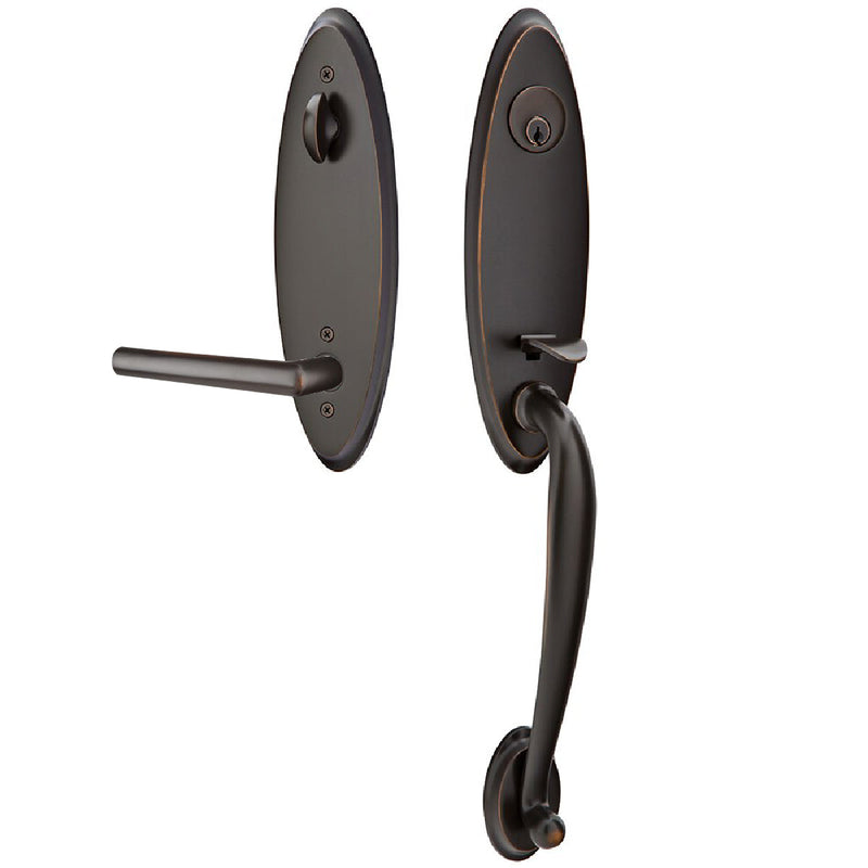 Emtek Single Cylinder Marietta Tubular Entrance Handleset With Right Handed Stuttgart Lever in Oil Rubbed Bronze finish