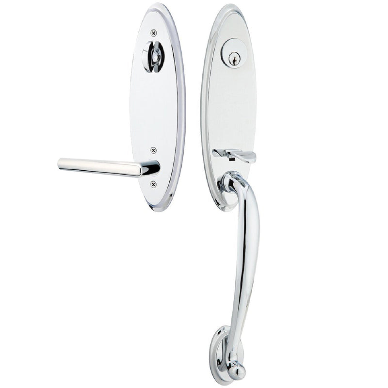 Emtek Single Cylinder Marietta Tubular Entrance Handleset With Right Handed Stuttgart Lever in Polished Chrome finish