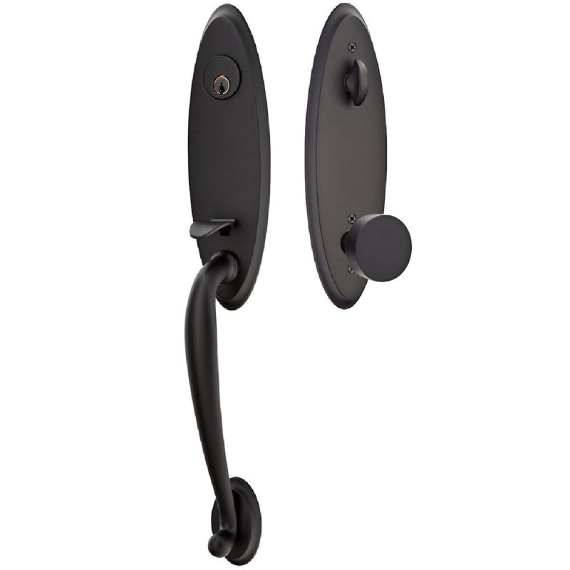 Emtek Single Cylinder Marietta Tubular Entrance Handleset With Round Knob in Flat Black finish