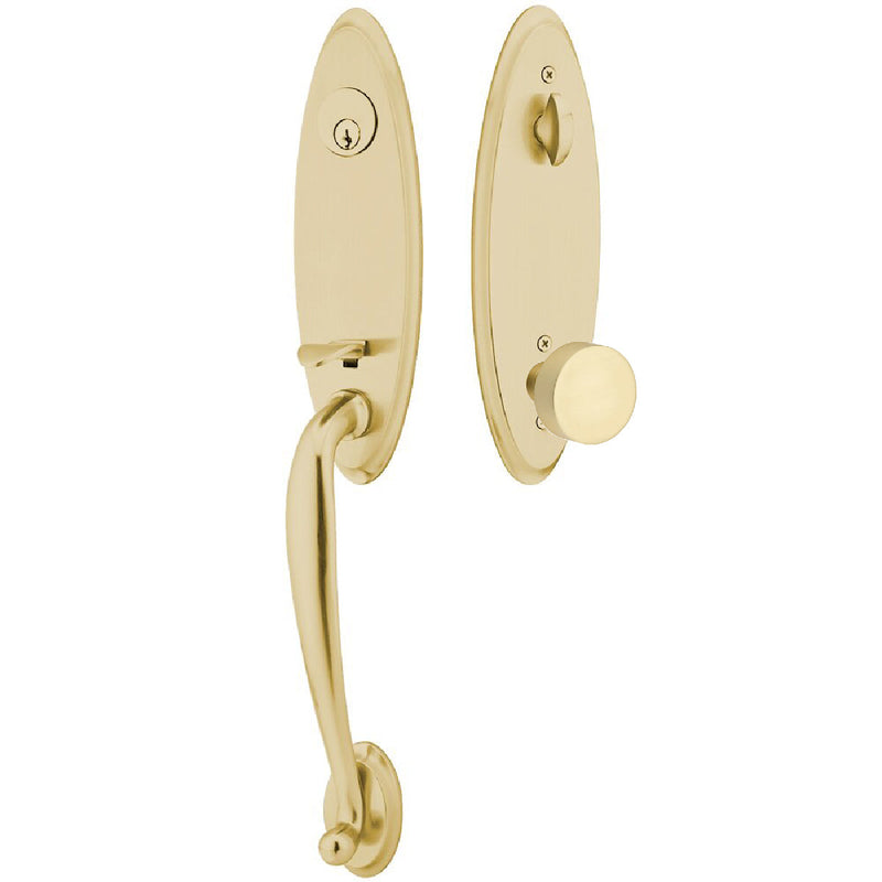 Emtek Single Cylinder Marietta Tubular Entrance Handleset With Round Knob in Satin Brass finish