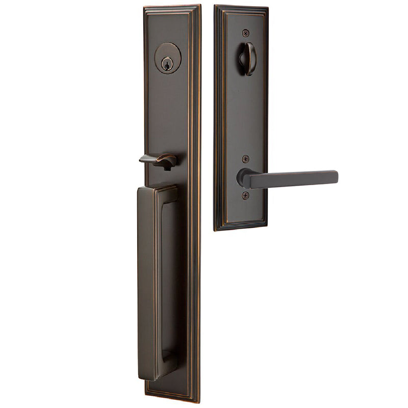 Emtek Single Cylinder Melrose Tubular Entrance Handleset With Left Handed Freestone Lever in Oil Rubbed Bronze finish