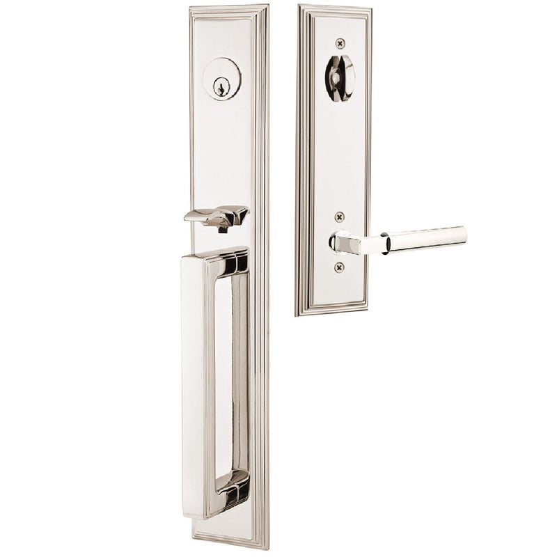 Emtek Single Cylinder Melrose Tubular Entrance Handleset With Left Handed Hercules Lever in Lifetime Polished Nickel finish