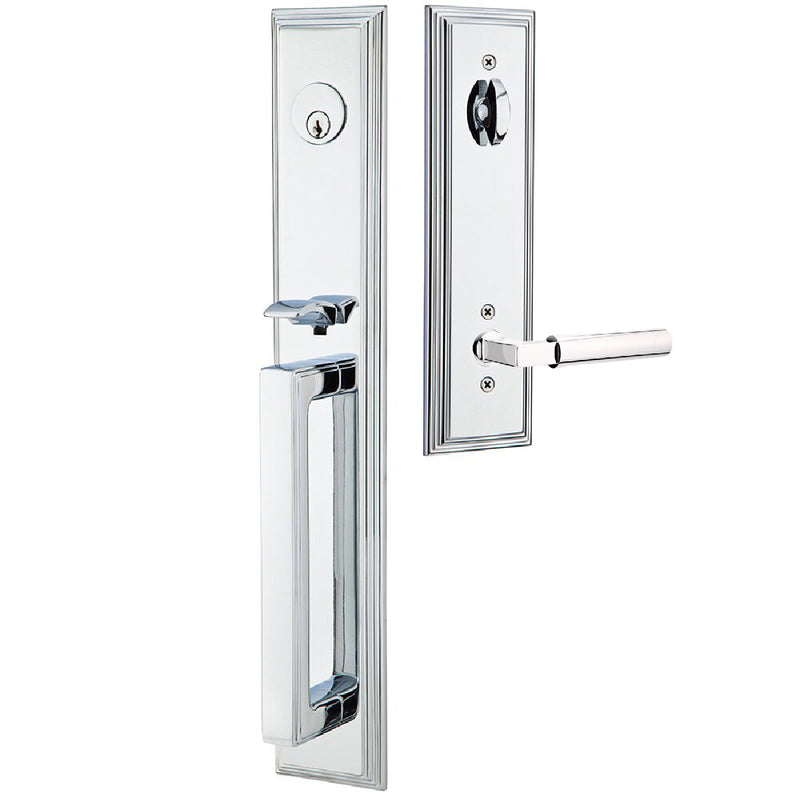 Emtek Single Cylinder Melrose Tubular Entrance Handleset With Left Handed Hercules Lever in Polished Chrome finish