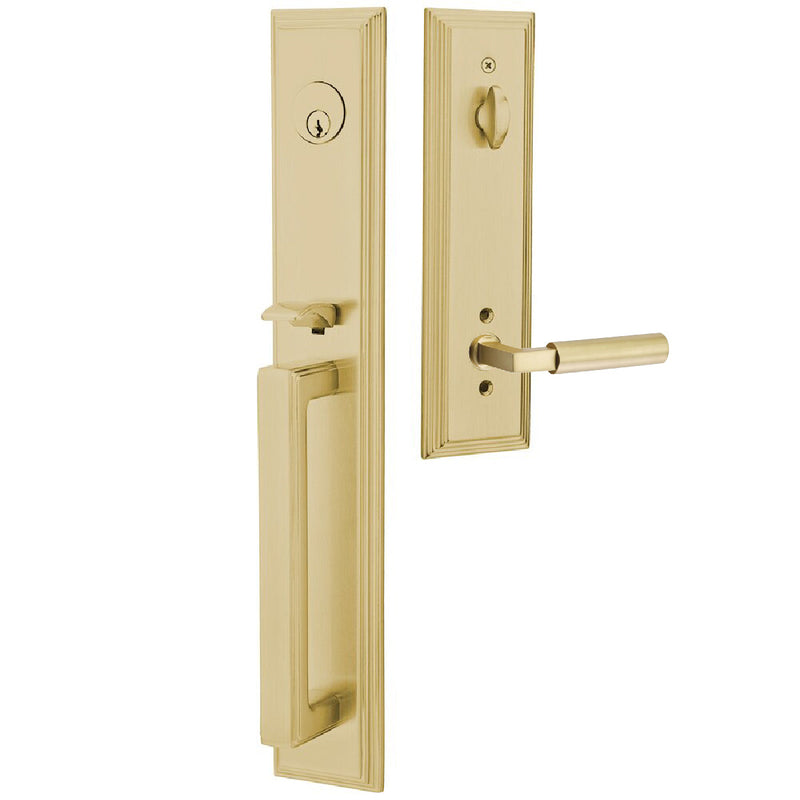 Emtek Single Cylinder Melrose Tubular Entrance Handleset With Left Handed Hercules Lever in Satin Brass finish