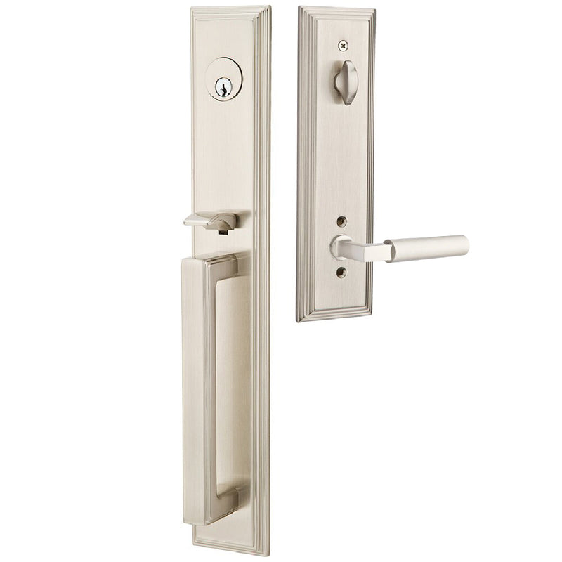 Emtek Single Cylinder Melrose Tubular Entrance Handleset With Left Handed Hercules Lever in Satin Nickel finish