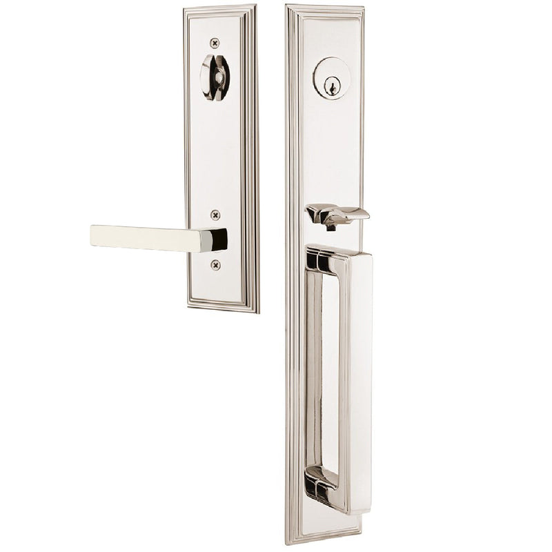 Emtek Single Cylinder Melrose Tubular Entrance Handleset With Right Handed Dumont Lever in Lifetime Polished Nickel finish