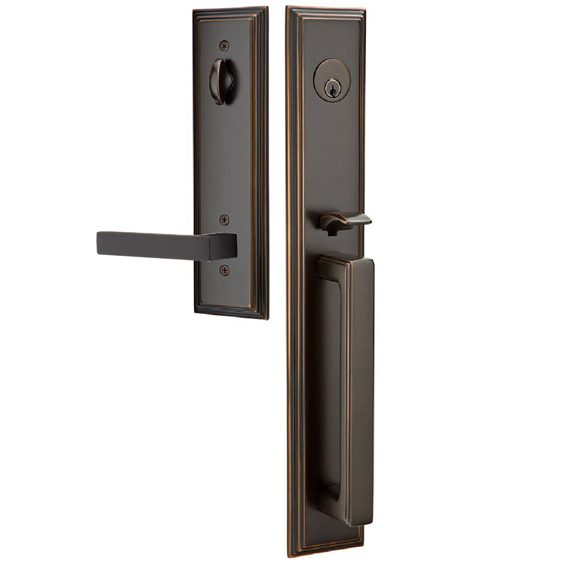 Emtek Single Cylinder Melrose Tubular Entrance Handleset With Right Handed Dumont Lever in Oil Rubbed Bronze finish