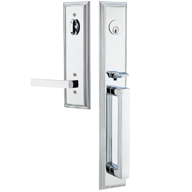 Emtek Single Cylinder Melrose Tubular Entrance Handleset With Right Handed Dumont Lever in Polished Chrome finish