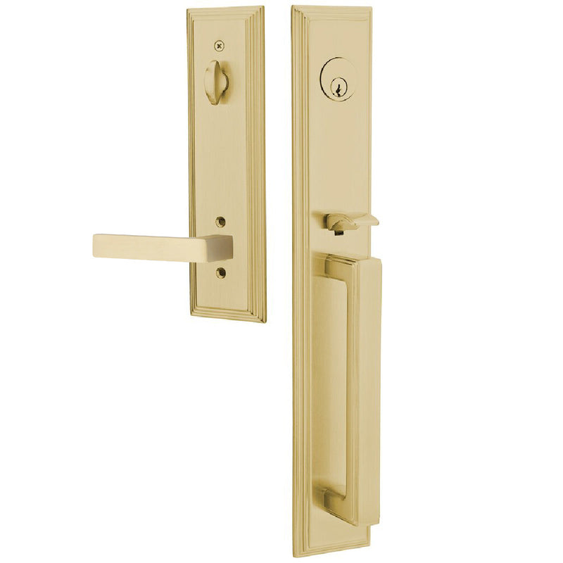 Emtek Single Cylinder Melrose Tubular Entrance Handleset With Right Handed Dumont Lever in Satin Brass finish