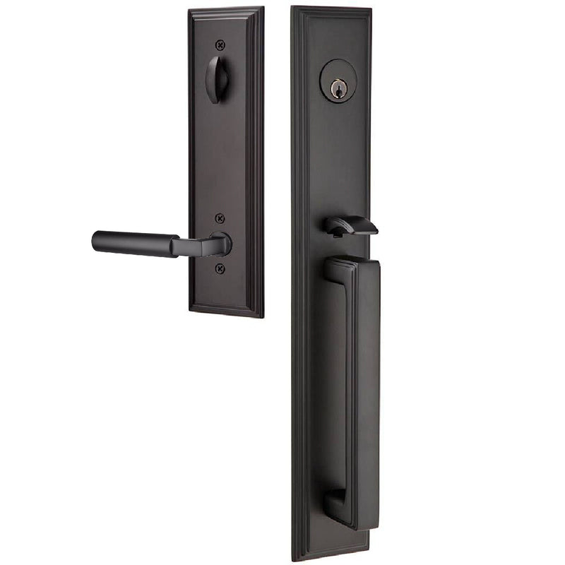 Emtek Single Cylinder Melrose Tubular Entrance Handleset With Right Handed Hercules Lever in Flat Black finish