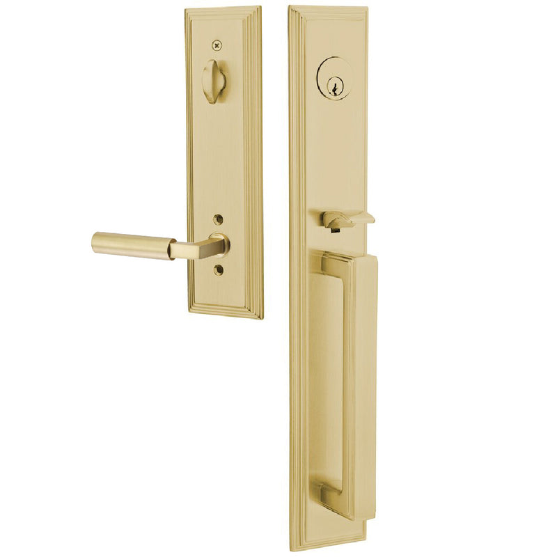 Emtek Single Cylinder Melrose Tubular Entrance Handleset With Right Handed Hercules Lever in Satin Brass finish