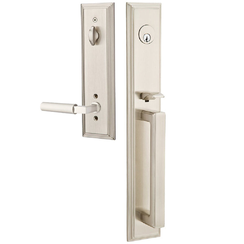 Emtek Single Cylinder Melrose Tubular Entrance Handleset With Right Handed Hercules Lever in Satin Nickel finish