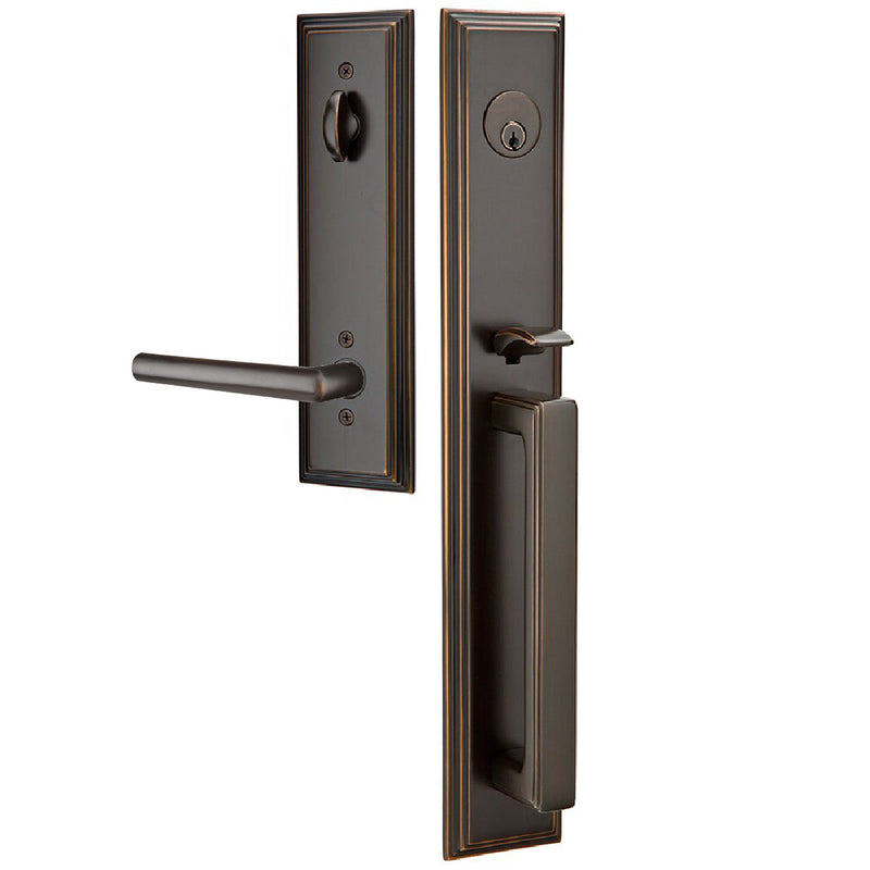 Emtek Single Cylinder Melrose Tubular Entrance Handleset With Right Handed Stuttgart Lever in Oil Rubbed Bronze finish