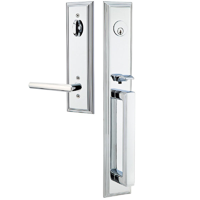 Emtek Single Cylinder Melrose Tubular Entrance Handleset With Right Handed Stuttgart Lever in Polished Chrome finish