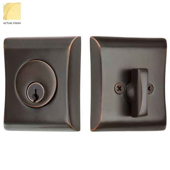 Emtek Single Cylinder Neos Keyed Deadbolt in Unlacquered Brass finish