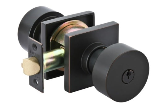 Emtek Single Cylinder Round Key in Knob with Square Rosette in Oil Rubbed Bronze finish
