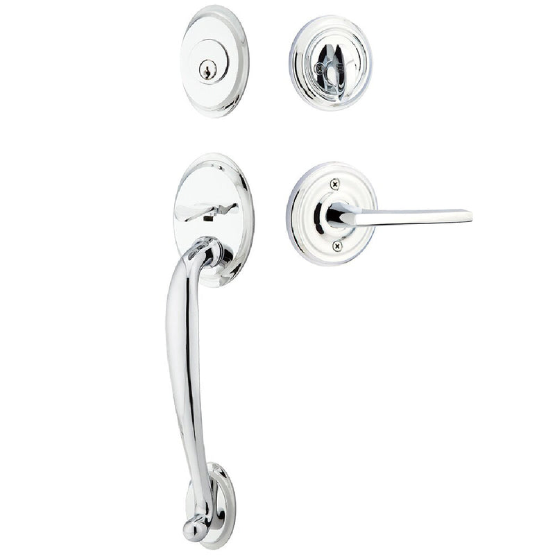 Emtek Single Cylinder Saratoga Tubular Entrance Handleset With Left Handed Helios Lever in Polished Chrome finish