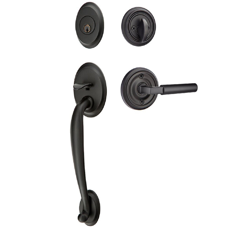 Emtek Single Cylinder Saratoga Tubular Entrance Handleset With Left Handed Hercules Lever in Flat Black finish