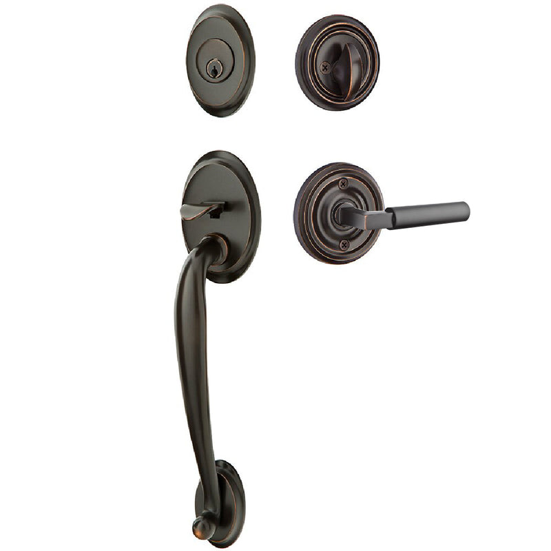 Emtek Single Cylinder Saratoga Tubular Entrance Handleset With Left Handed Hercules Lever in Oil Rubbed Bronze finish