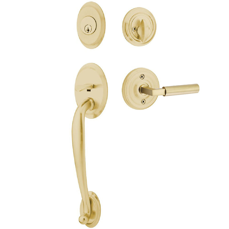 Emtek Single Cylinder Saratoga Tubular Entrance Handleset With Left Handed Hercules Lever in Satin Brass finish