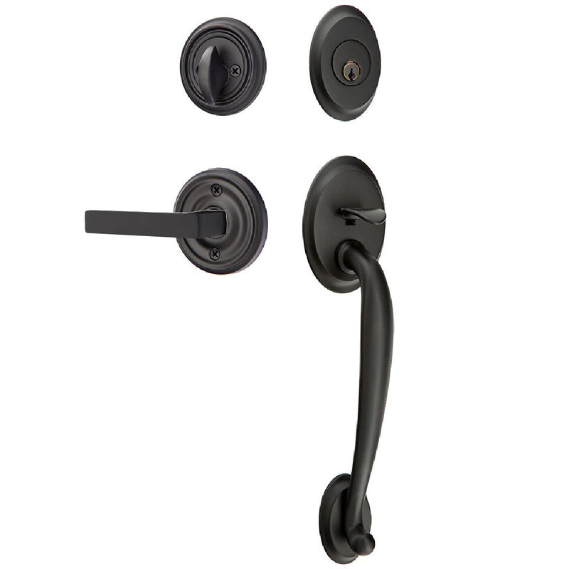 Emtek Single Cylinder Saratoga Tubular Entrance Handleset With Right Handed Dumont Lever in Flat Black finish