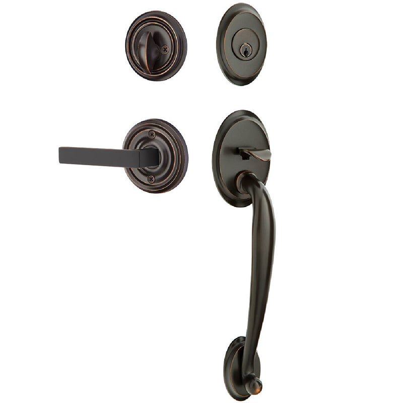 Emtek Single Cylinder Saratoga Tubular Entrance Handleset With Right Handed Dumont Lever in Oil Rubbed Bronze finish