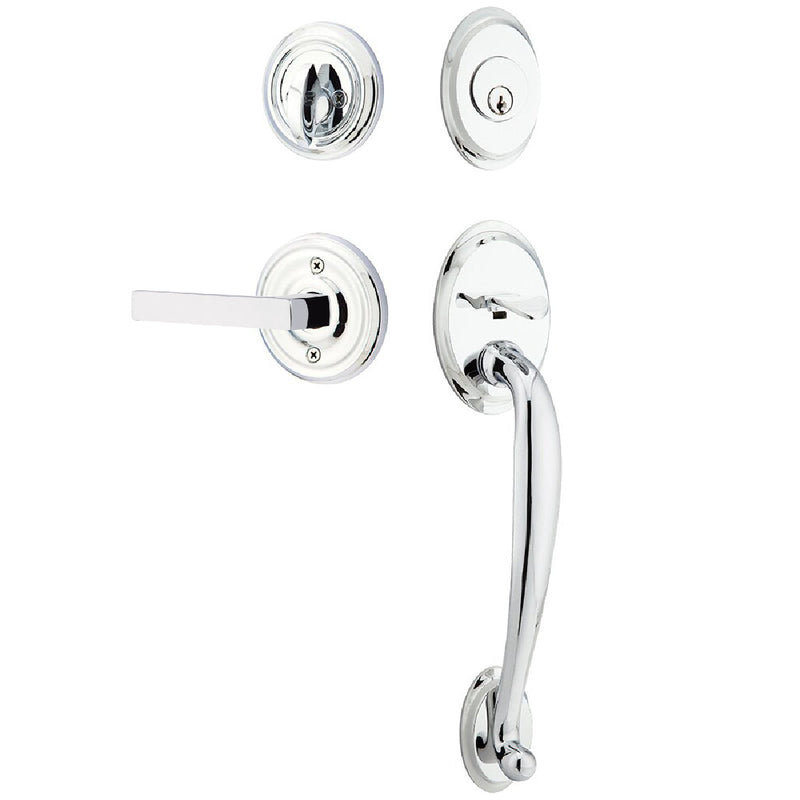 Emtek Single Cylinder Saratoga Tubular Entrance Handleset With Right Handed Dumont Lever in Polished Chrome finish