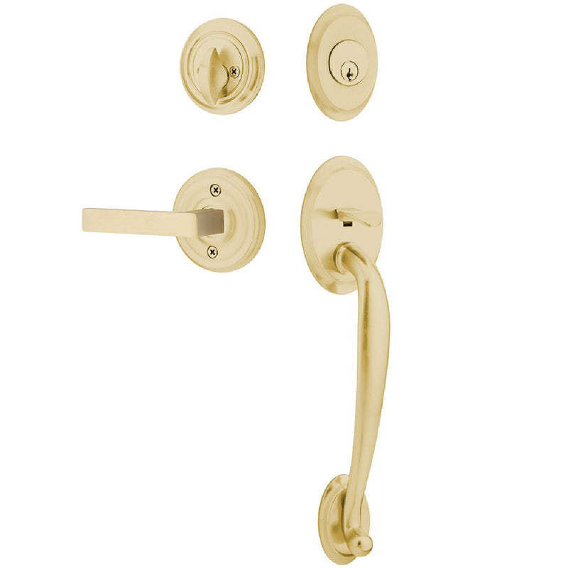 Emtek Single Cylinder Saratoga Tubular Entrance Handleset With Right Handed Dumont Lever in Satin Brass finish