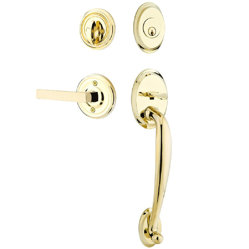 Emtek Single Cylinder Saratoga Tubular Entrance Handleset With Right Handed Dumont Lever in Unlacquered Brass finish