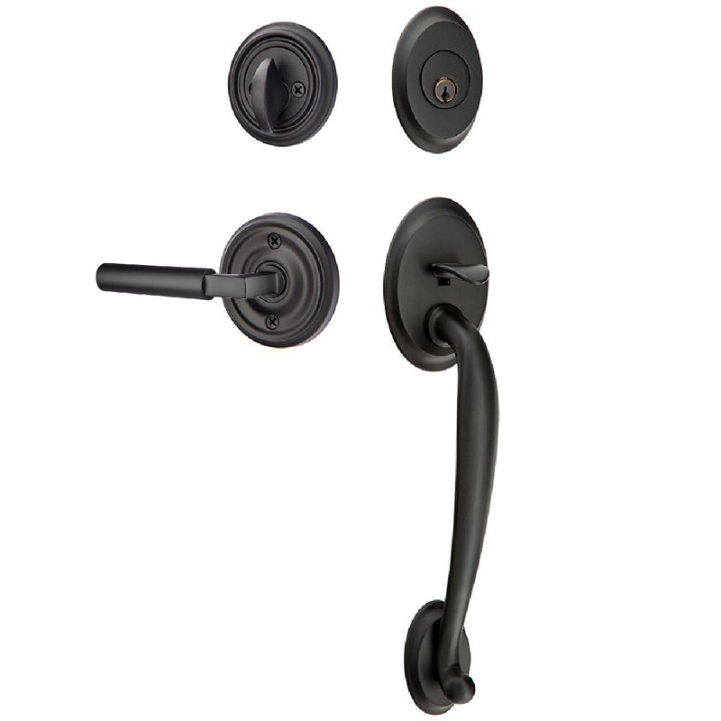 Emtek Single Cylinder Saratoga Tubular Entrance Handleset With Right Handed Hercules Lever in Flat Black finish