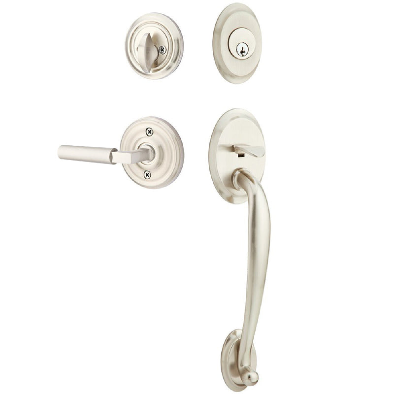 Emtek Single Cylinder Saratoga Tubular Entrance Handleset With Right Handed Hercules Lever in Satin Nickel finish