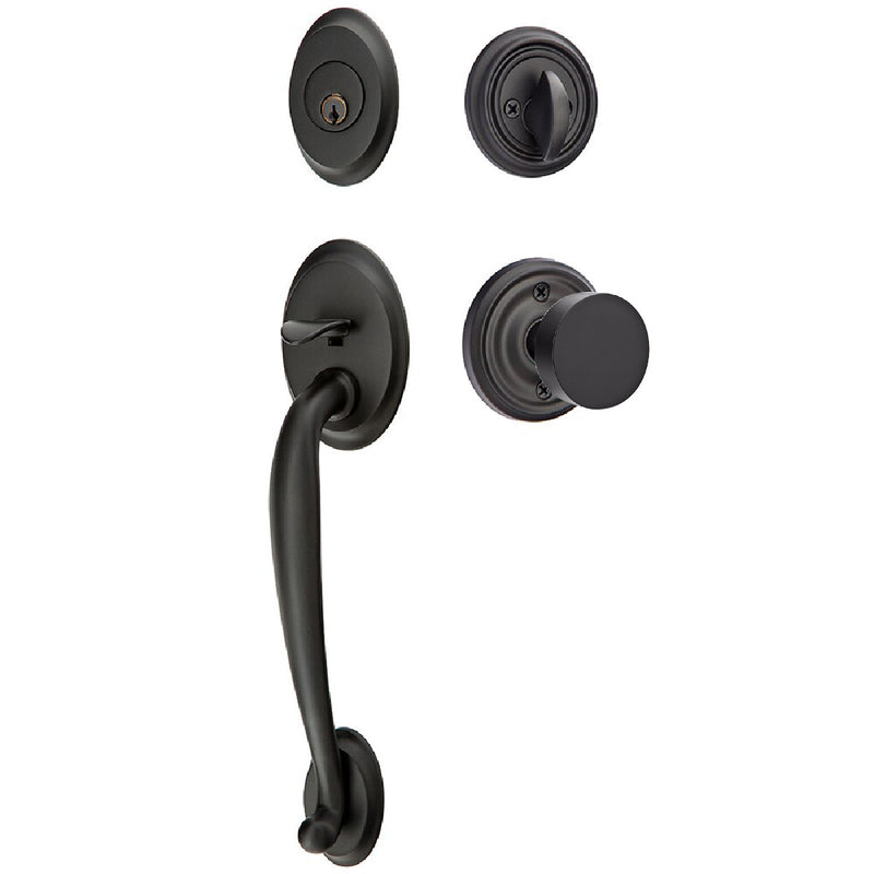 Emtek Single Cylinder Saratoga Tubular Entrance Handleset With Round Knob in Flat Black finish