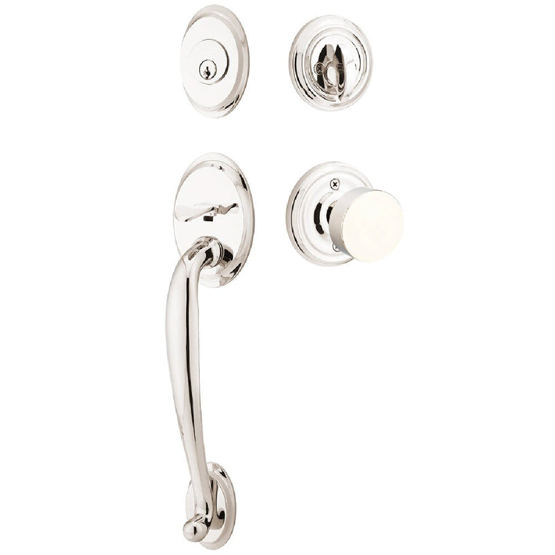 Emtek Single Cylinder Saratoga Tubular Entrance Handleset With Round Knob in Lifetime Polished Nickel finish