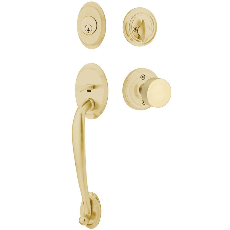 Emtek Single Cylinder Saratoga Tubular Entrance Handleset With Round Knob in Satin Brass finish