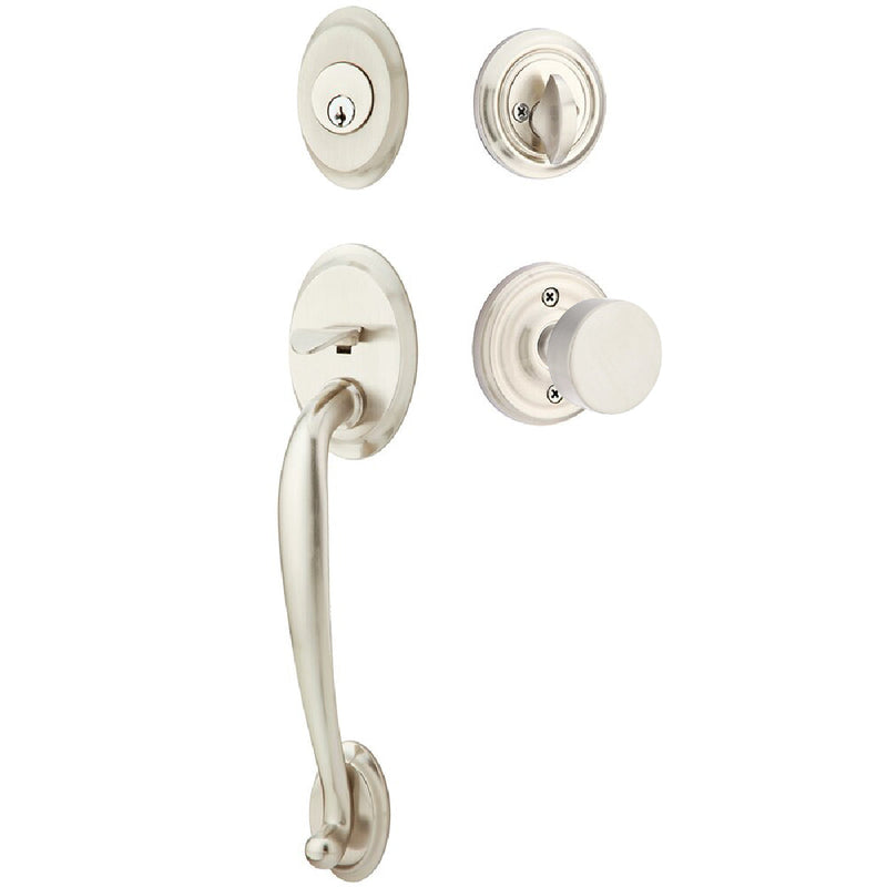 Emtek Single Cylinder Saratoga Tubular Entrance Handleset With Round Knob in Satin Nickel finish