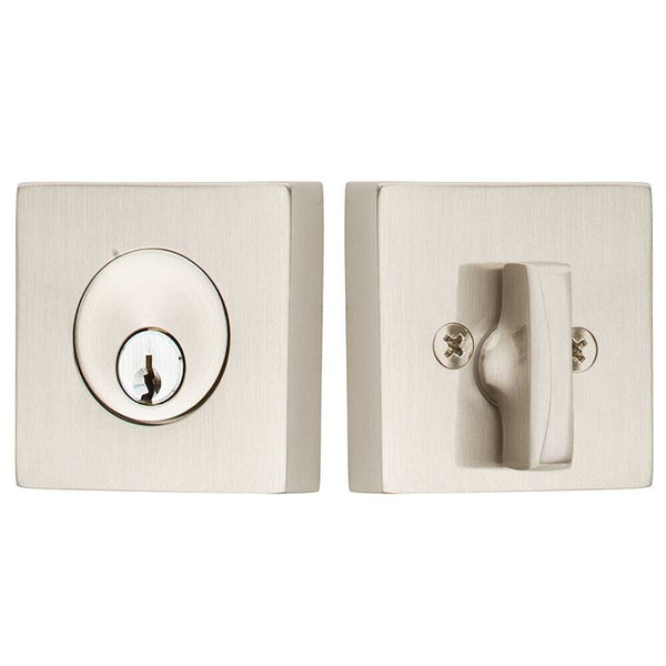 The Emtek Single Cylinder Square Keyed Deadbolt in Satin Nickel finish