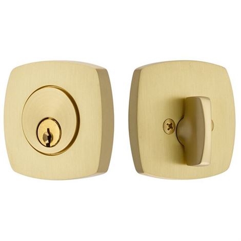 The Emtek Single Cylinder Urban Modern Keyed Deadbolt in Satin Brass finish