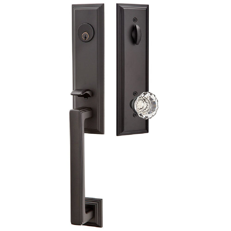 Emtek Single Cylinder Wilshire Tubular Entrance Handleset With Astoria Clear Knob in Flat Black finish