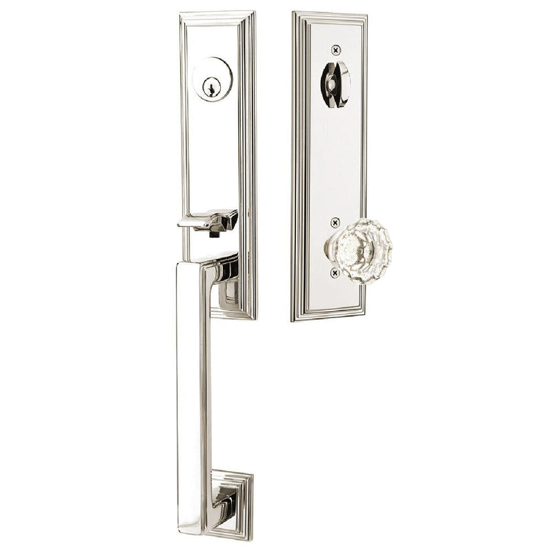 Emtek Single Cylinder Wilshire Tubular Entrance Handleset With Astoria Clear Knob in Lifetime Polished Nickel finish