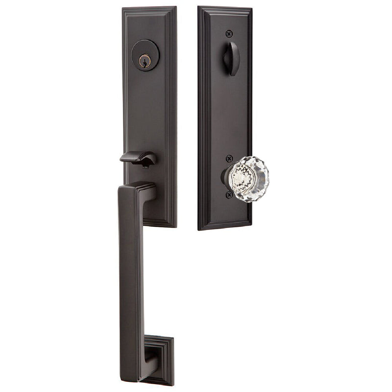 Emtek Single Cylinder Wilshire Tubular Entrance Handleset With Astoria Clear Knob in Oil Rubbed Bronze finish