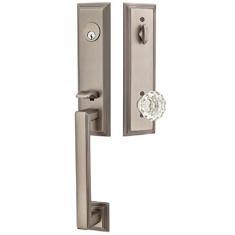 Emtek Single Cylinder Wilshire Tubular Entrance Handleset With Astoria Clear Knob in Pewter finish