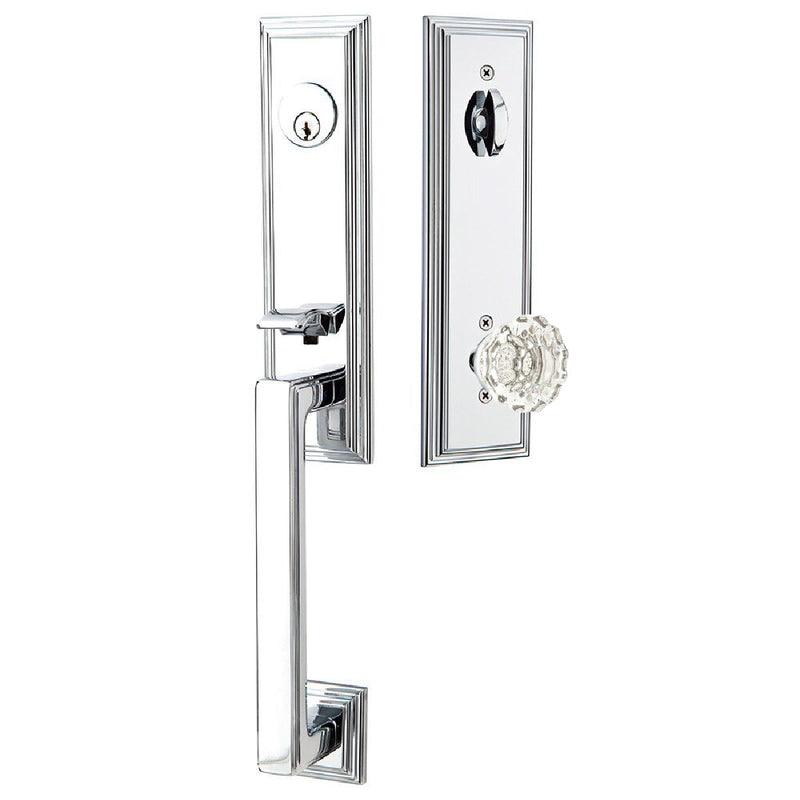 Emtek Single Cylinder Wilshire Tubular Entrance Handleset With Astoria Clear Knob in Polished Chrome finish