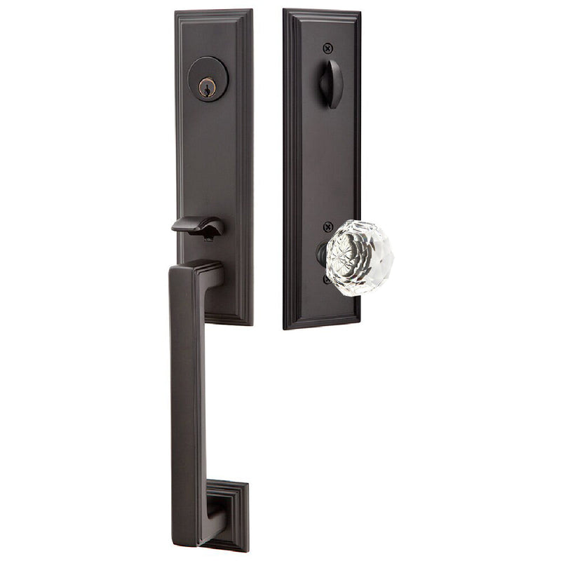 Emtek-Single Cylinder Wilshire Tubular Entrance Handleset With Diamond Crystal Knob-Flat Black-Coastal Hardware Store