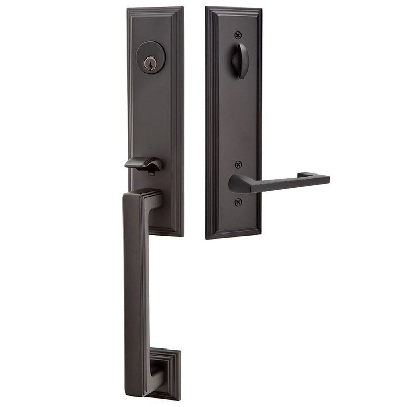 Emtek Single Cylinder Wilshire Tubular Entrance Handleset With Left Handed Argos Lever in Flat Black finish